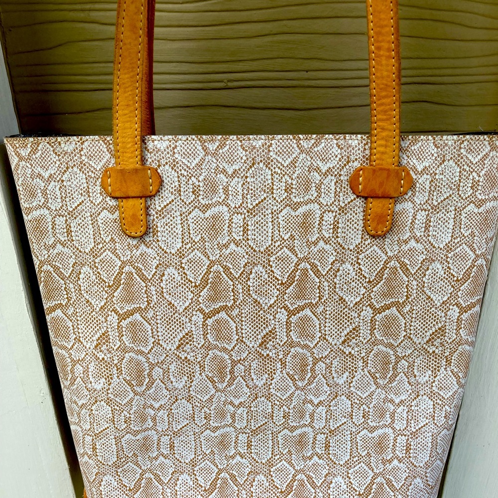 CONSUELA Everyday tote. Clay/ embossed snakeskin print exterior EUC